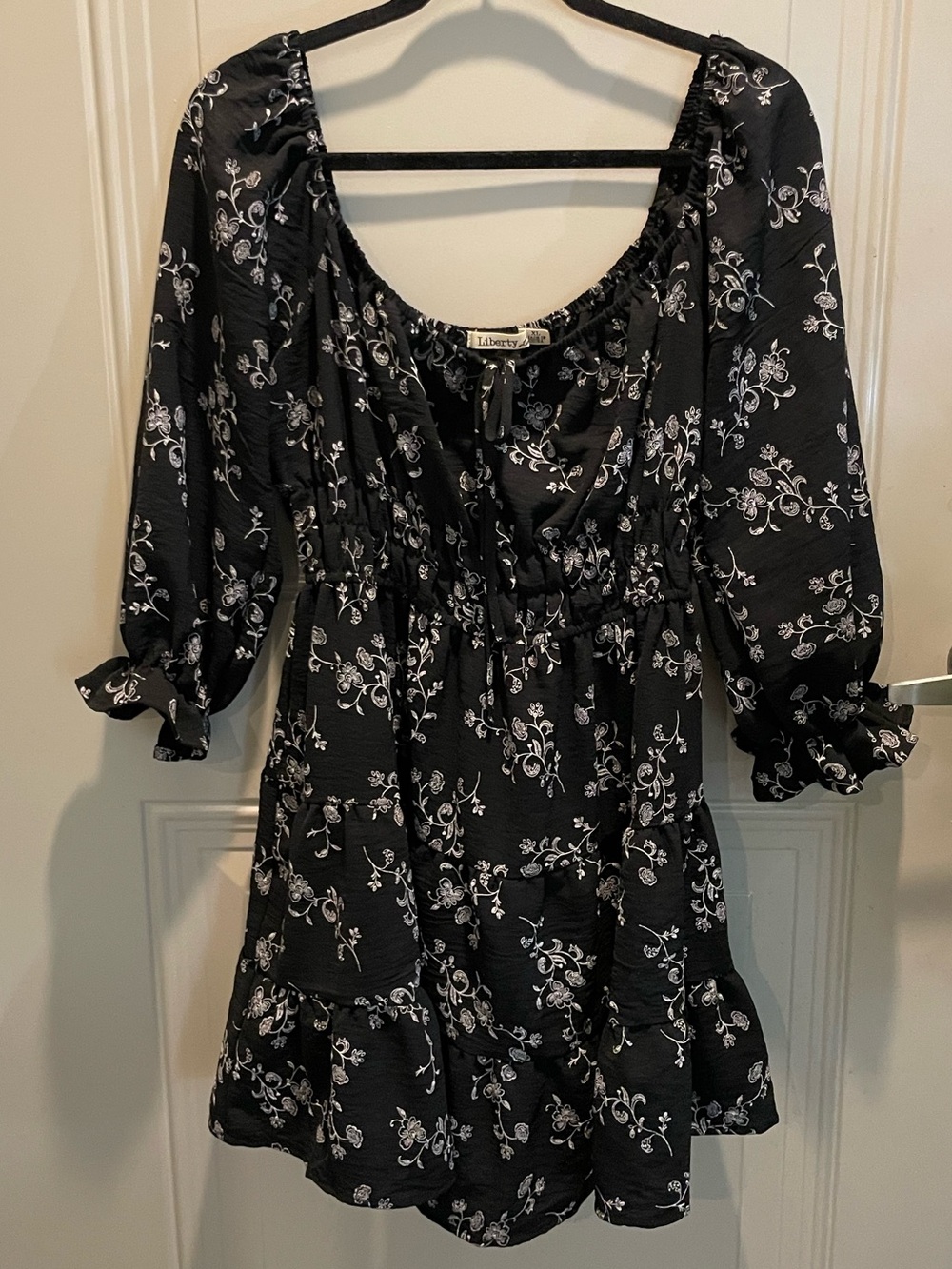Liberty Love Black Floral Peasant Dress